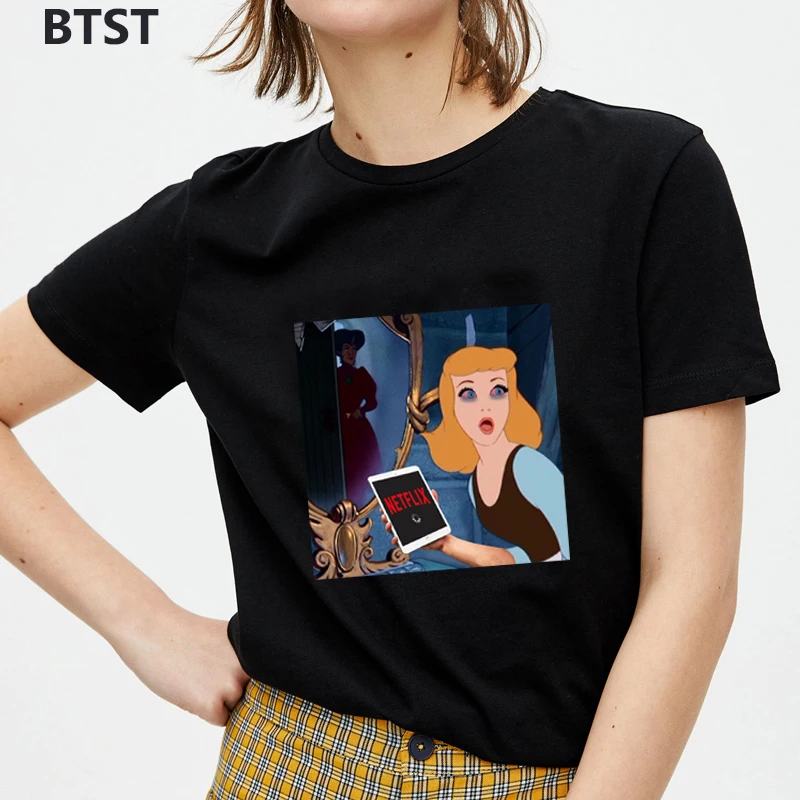 

Cinderella Tee Shirt Femme Funny Graphic Tees Women Polyester Korean Tshirt Women Plus Size Women Casual T Shirt 90s Aesthetic
