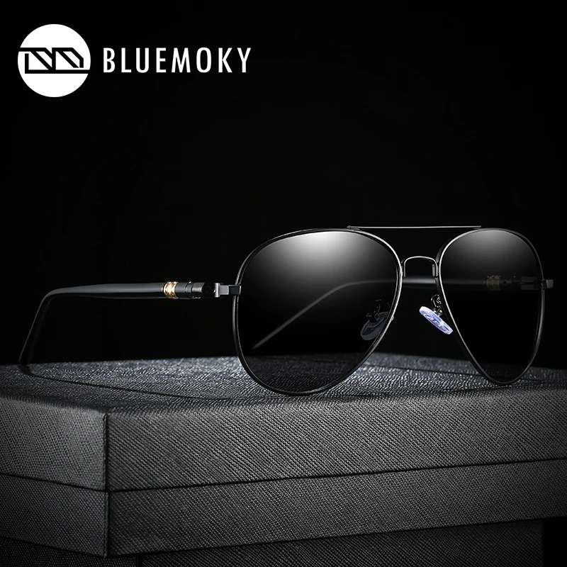 Мужские/женские очки авиаторы BLUEMOKY черные поляризационные солнцезащитные с