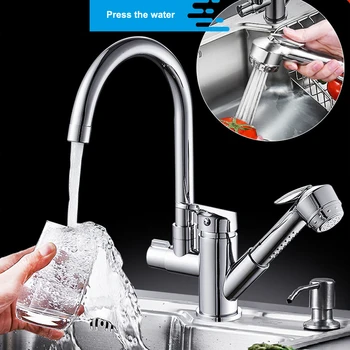 

Kitchen Faucets Brushed Single Handle Pull Out Kitchen Tap Single Hole Handle Swivel 360 Degree Water Mixer Tap Mixer Tap