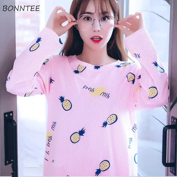 

Pajama Sets Women 2020 New Trendy O-neck Cute Cartoon Printed Womens Pajamas Long Sleeve Warm Soft Girl Lovely Sleepwear Korean