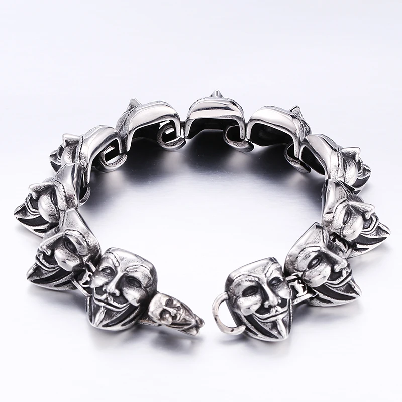 

SKA Bracelet Men Pulseras Punk Jewellery Boy Gift Titanium Steel V for Vendetta Mask Domineering Bracelets For Men BC8-014