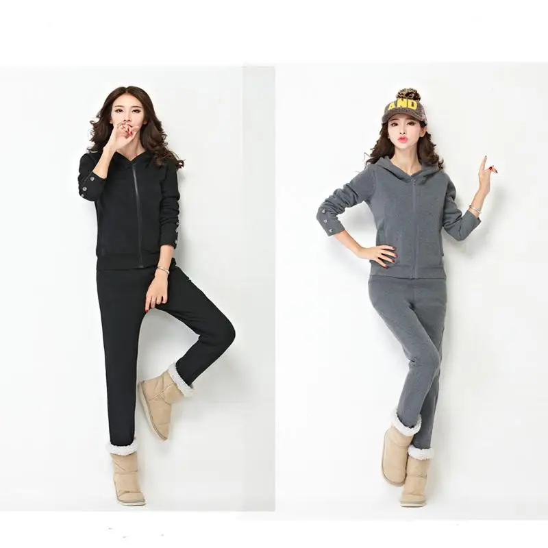 2pcs wool fleece suit female sweatshirts winter coat Sporting Suit
