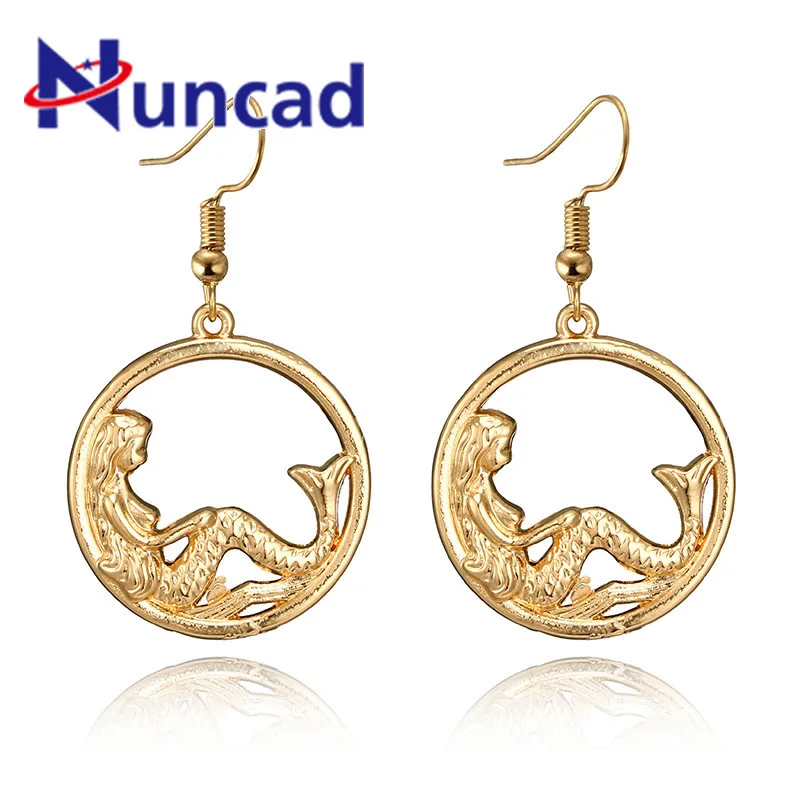 

New Arrival Alloy Geometric Round Earring For Girl Lady Personality Fashion Ear Jewelry Gold Colors Mermaid Earrings Accessories