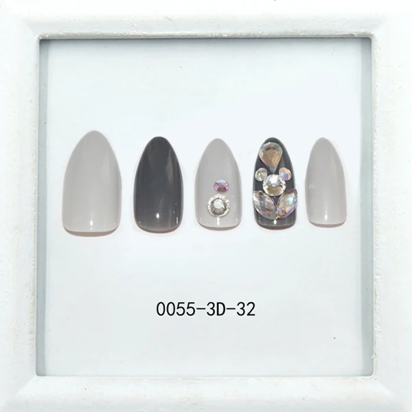 Накладные ногти-стилеты ногти Нейл Арта, набор с 3d Стразы Роскошные накладные ногти искусственная режущей поверхностью палец Красота инструменты 24 шт./компл. с клеем - Цвет: 0055-3d-32