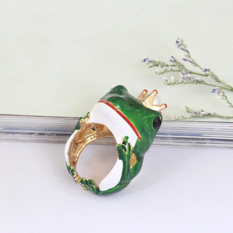 Женское кольцо с эмалью и регулируемое в виде лягушки|frog ring|ring ringelegant ring |