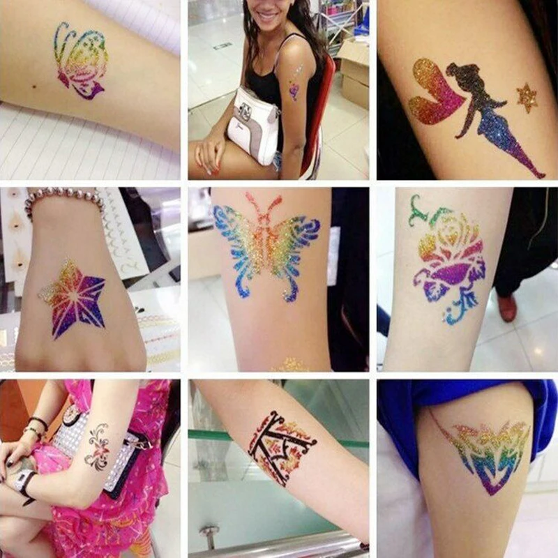 Cola para Longa One-time de Flash em pó Corpo Tatuagem Temporária Glitter Tattoo Gel Duração Tinta Cola Branca 3x30 ml 3 Tatuagens temporárias