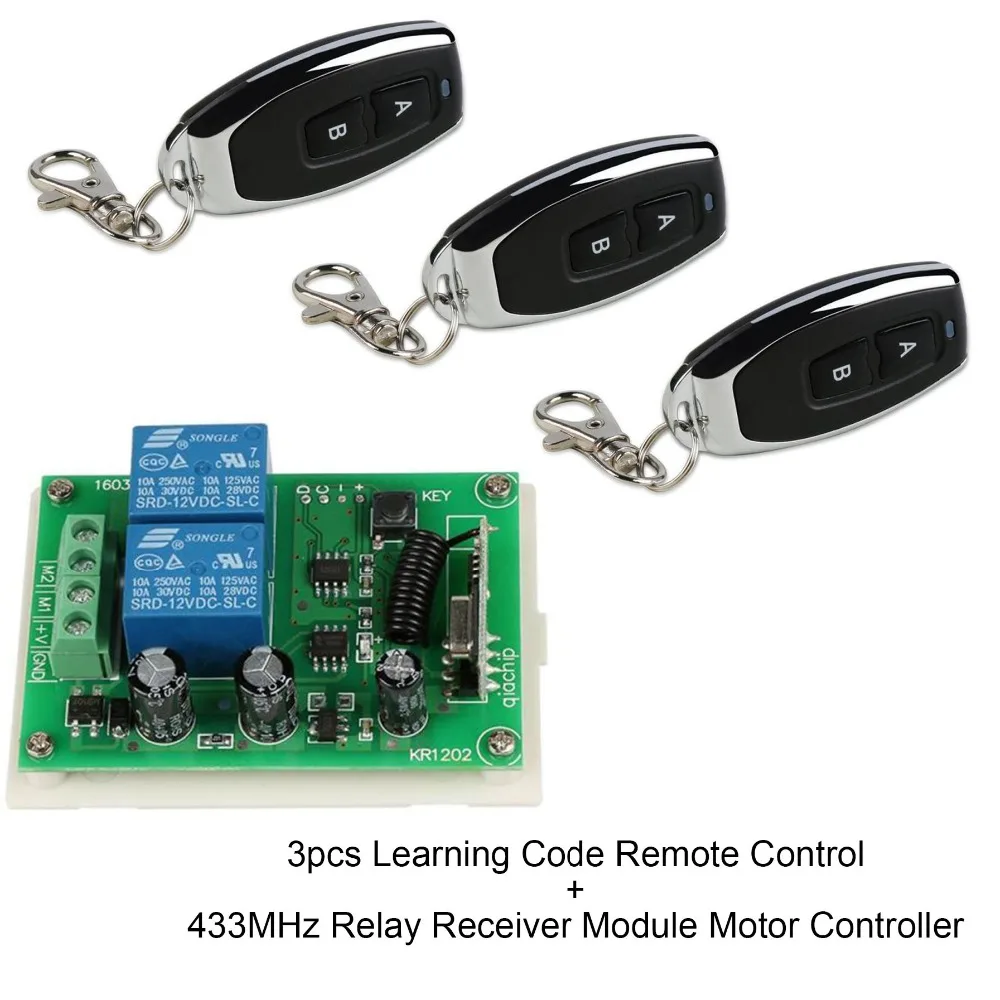 QIACHIP Wireless Remote Control Switch RF 433MHz 2CH DC 12V Relay Receiver Module and 3psc Learning Code Transmitter Remote Controls
