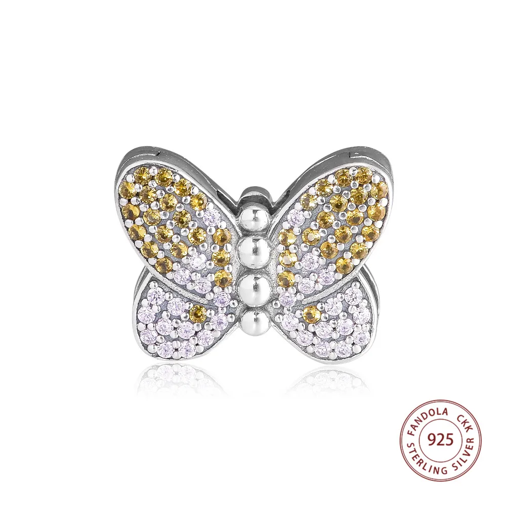 CKK 925 пробы серебро рефлексионы Bedazzling бабочка бусина с зажимом подходят талисманы Серебро 925 браслет бусины для ювелирных изделий