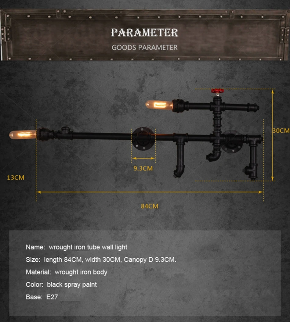 Лофт промышленный настенный светильник железная ржавчина водопровод Ретро настенный светильник Винтаж E27 Бра Светильники для дома светильники люстры