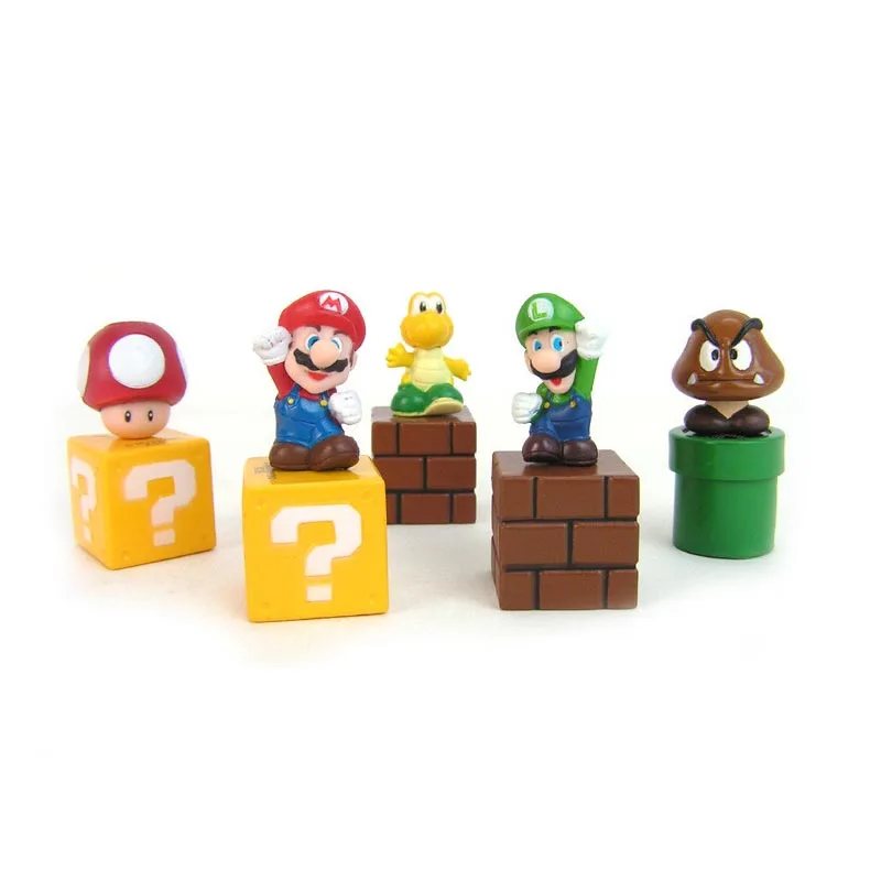Игрушечные мини блоки Super Mario Bros 5 шт./компл. Марио Гумба Луиджи копа тропа гриб ПВХ