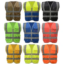 SFvest брендовая мужская Светоотражающая безрукавка, безрукавка с высокой видимостью, многофункциональная рабочая одежда с карманами, флуоресцентная, желтая, оранжевая