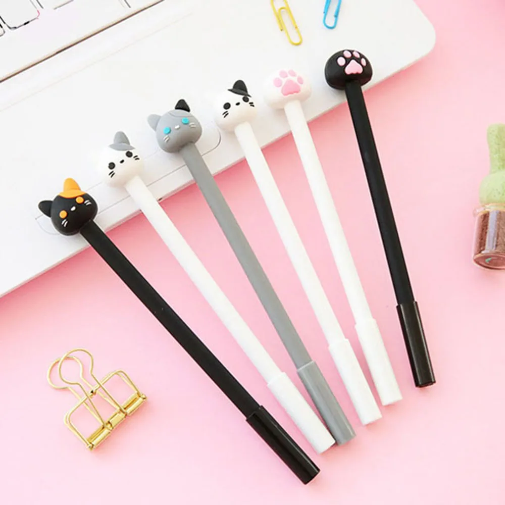 XYDDJYNL-0-5mm-Cute-Cat-Gel-Pen-papelaria-2pcs-Cartoon-Kawaii-School-supplies-Student-Stationery-Black (3)
