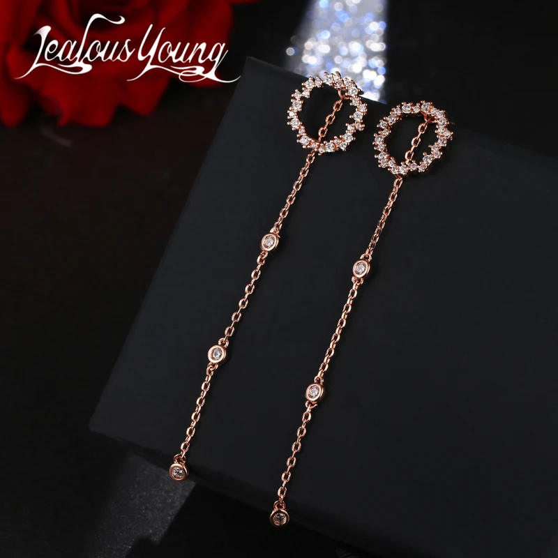 

2017 New Fashion Fairy Long Tassel Earrings Inlay Round Cubic Zircon Drop Wedding Earrings for Women Bridal Jewelry AE397