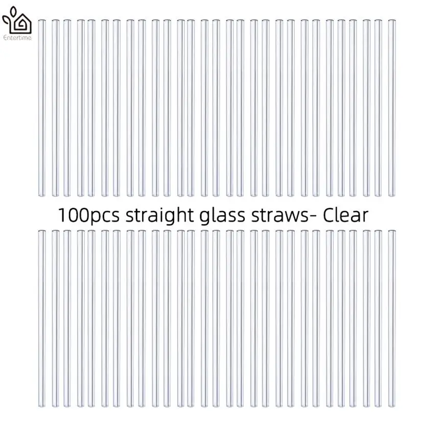 Entertime 100 шт./лот соломинки из боросиликатного стекла прозрачные прямые 20 см x 8 мм многоразовые трубочки оптом для смузи, чая, сока - Цвет: clear