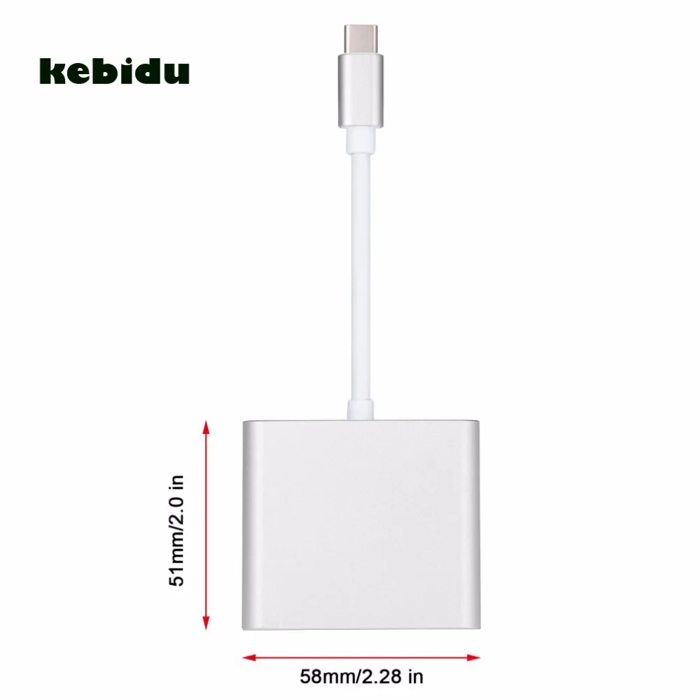 

kebidu USB Hub USB 3.0 Type C to 4k HDMI 3 in1 Multi Cable Adapter Converter for Macbook Multiple USB-C Plug and Play Support