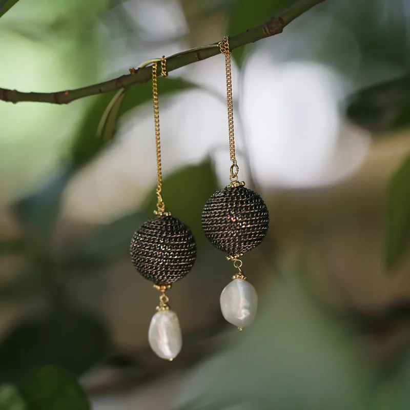 Designer handmade ball ball ear length earrings