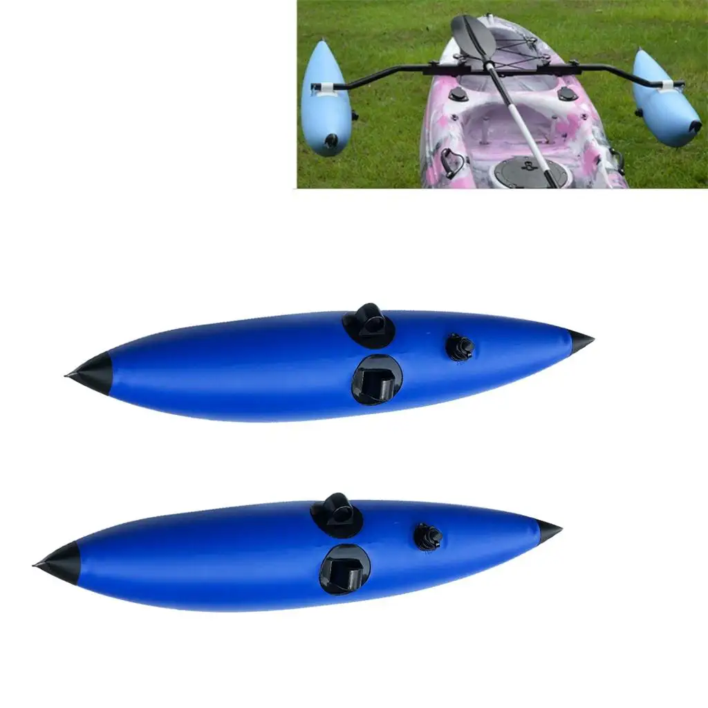 2 Pieces Heavy Duty Durable Blue PVC Kayak Canoe Fishing Standing Inflatable Outrigger Stabilizer Float Gear Accessories 90x28cm