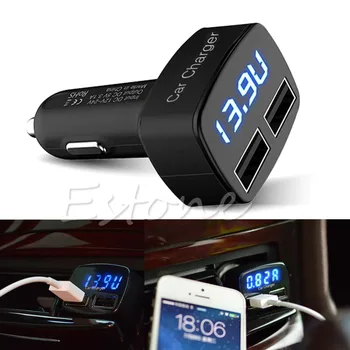 

Black 4 In 1 Dual USB Car Charger Adapter Voltage DC 5V 3.1A Tester For iPhone Drop shipping