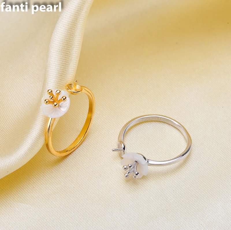 

DIY Pearl Ring 925 silver Accessories Natural freshwater Pearl rings s925 Sterling Silver ring simple style 8-10 mm ring