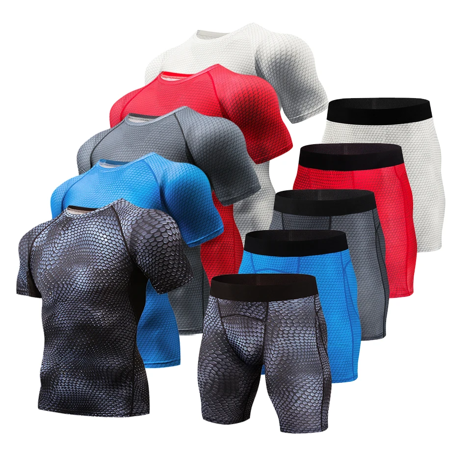 

Serpentine Men's Compression Run jogging Suits Clothes Sports Set t shirt Pants Gym Fitness workout Tights clothing 2pcs/Sets