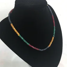 Esmeraldas naturais rubys safiras 3x4mm contas feminino colar de luxo sobre 45cm verniz preciosas pedra