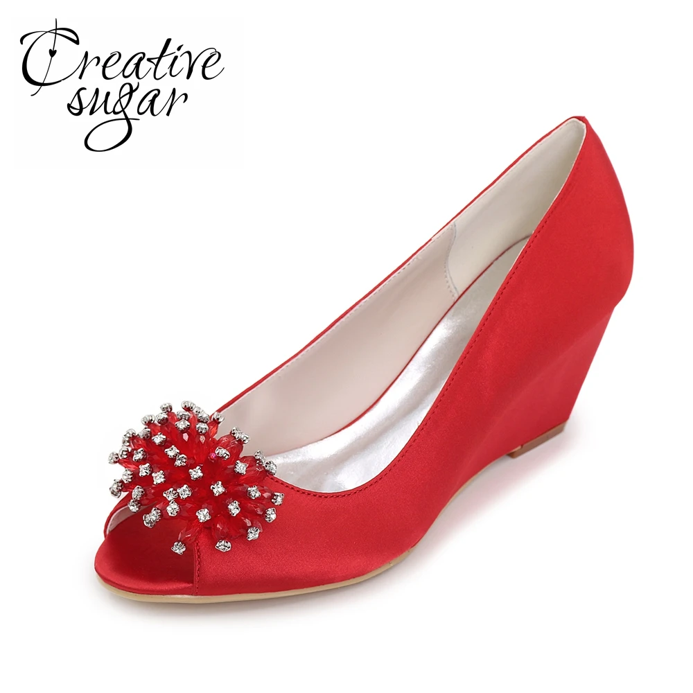 Creativesugar Beading flower lady open toe satin bridal wedding party
