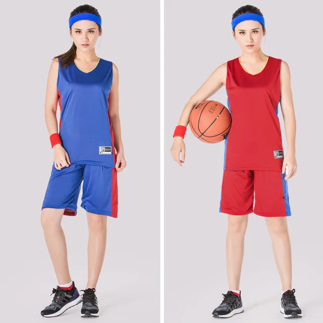 Reversible Women Basketball Clothes Team Jersey Set Short Girl Both