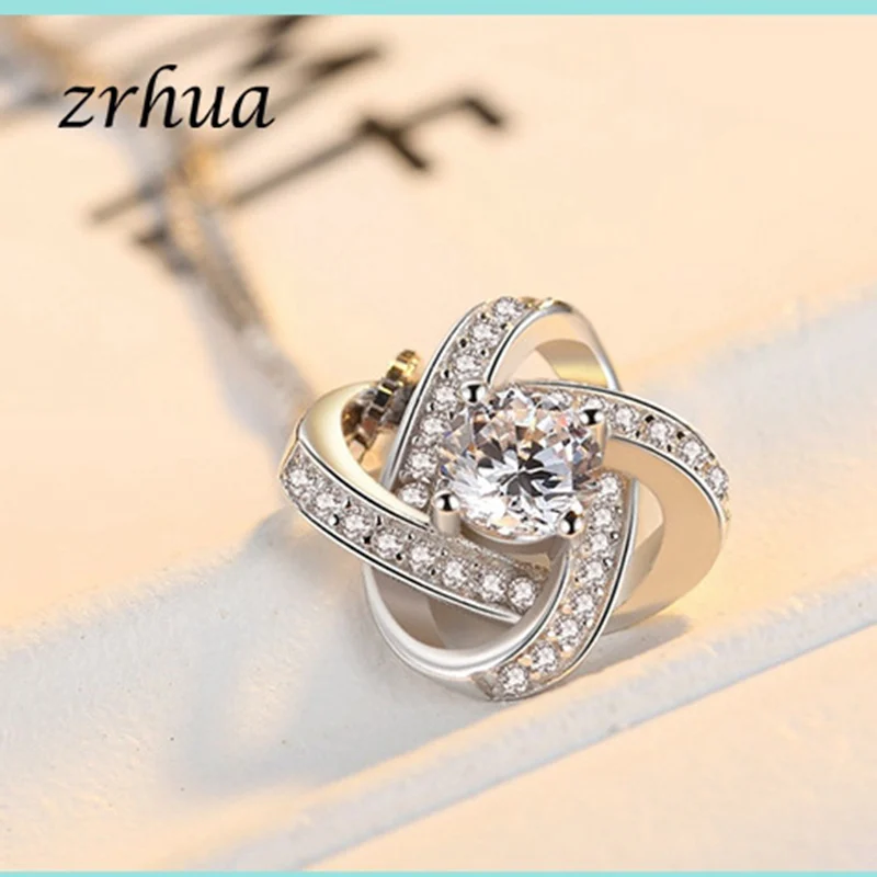 ZRHUA Original 925 Sterling Silver Jewelry Sets Personalized Pendant Necklace Earrings Set for Women Female CZ Christmas Gift