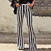 Women Loose Trousers Women's Elegant Black Vertical Striped High Waist Pocket Wide Leg Pants Women Bell Bottoms Flare Trousers ► Photo 1/6