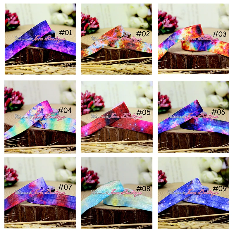 

FLRA ElasticNew galaxy printing elastic, 5/8" fold over elastic, printing FOE for women hair accessory