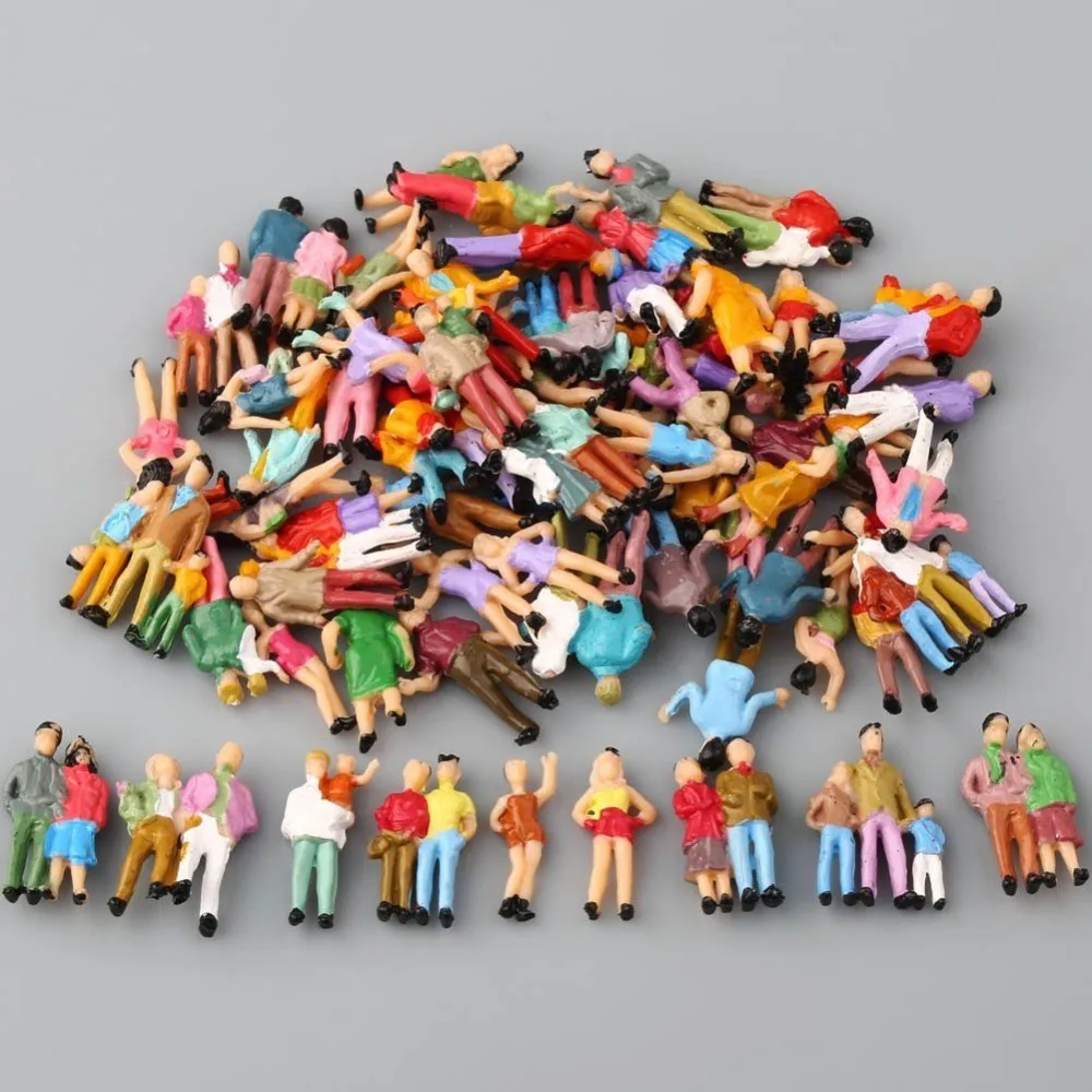

100pcs Painted Model Train Passenger Standing People Model Outdoor Colorful Figures People Mixed Color Pose 1:87 Scale