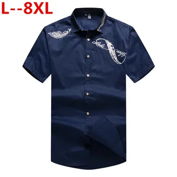 

8XL 6XL 2019 Brand New Men's Fashion Shirts Color Block Summer Casual Short Sleeve Shirt Casual Slim Plus Size Solid Color Top