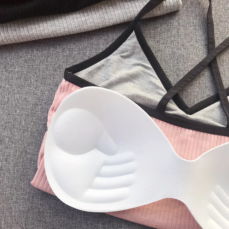 Girls Crossed Straps Short Camis Tops With Seperated Bra Women Padding Tanks Crop Tops For Female