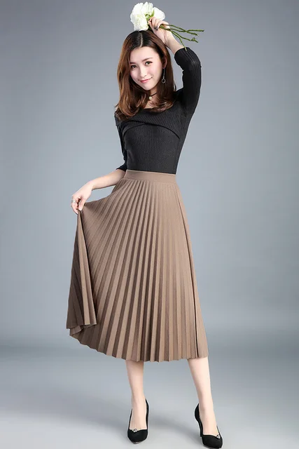 Elastic waist skirt pleated skirt waist long skirt new spring and ...