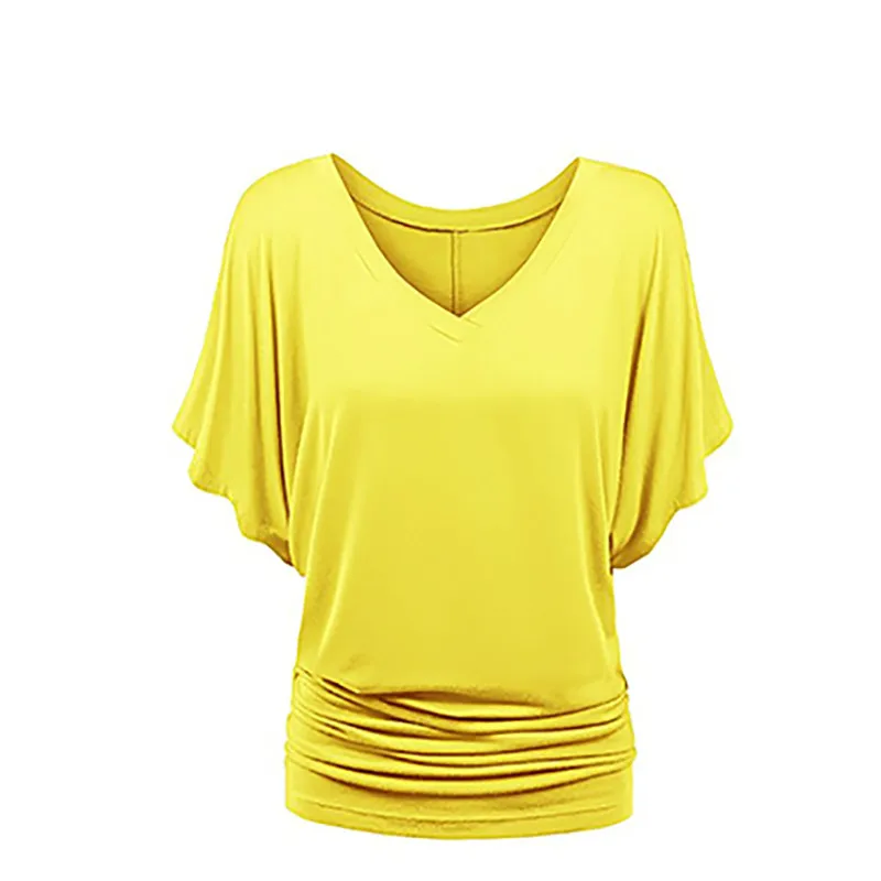 

S -5xl Plus Size Blouse Summer Womens Tops And Blouses Loose Big Size Pink Violet V -Neck Yellow Shirt Femmes Top