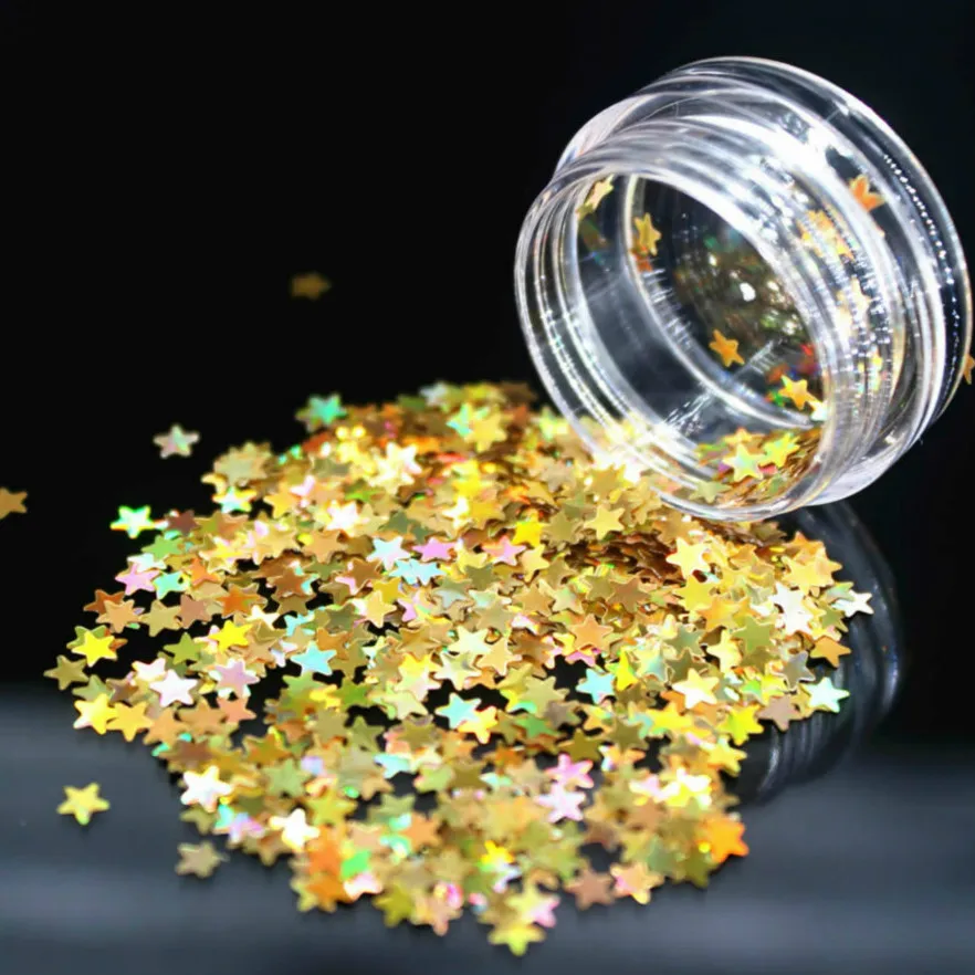 

1Box Bright Gold Color Sequins Acrylic Powder Crystal Polymer Nail Art Tips Builder False Tips Nails Art Builder Tools Stars