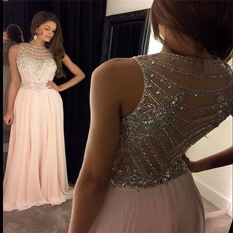 

2016 See Though Back Sexy Pageant Robe De Soiree Crystals Beads Pink Floor Length Long Women Evening Dresses