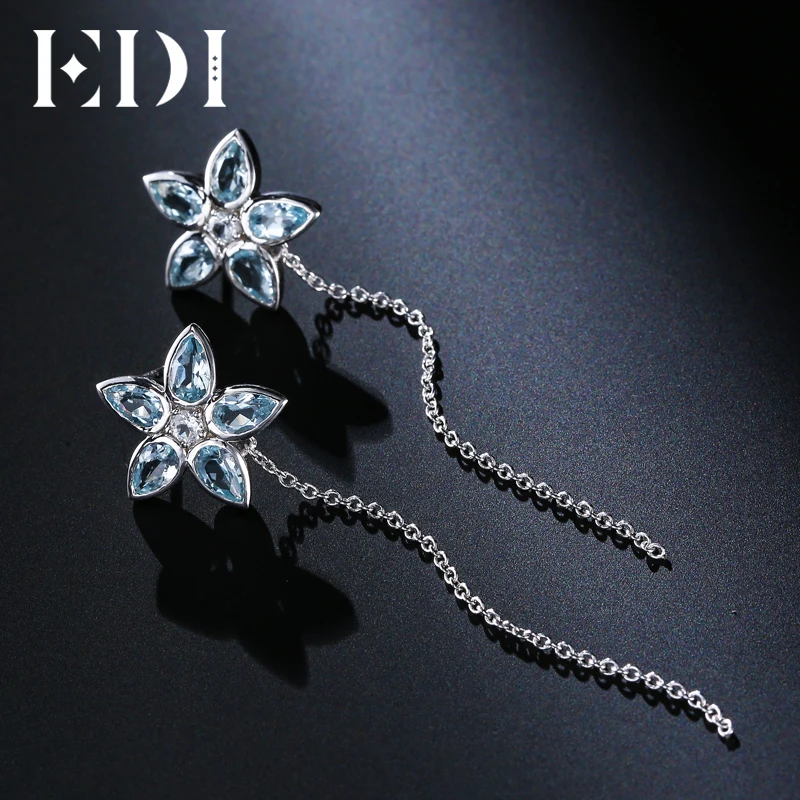 EDI Lovely 3cttw Natural Blue Topaz 925 Sterling Silver Star Tassels Drop Earrings For Women Jewelry EDI Lovely 3cttw Natural Blue Topaz 925 Sterling Silver Star Tassels Drop Earrings For Women Jewelry