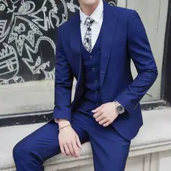 (Жилет + пальто + брюки) 2019 Новое поступление Мужская мода костюм Для мужчин костюмы брендовая одежда Высокое качество Нарядные Костюмы для
