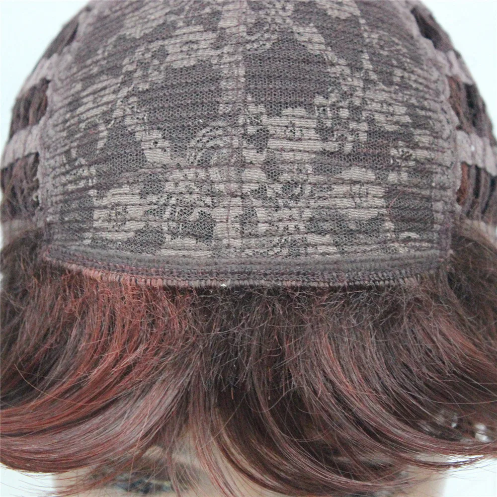 E-7125 #33H350 New Wavy Curly Auburn Mix Red Short Synthetic Hair Full Women's daily Party Wig (6)