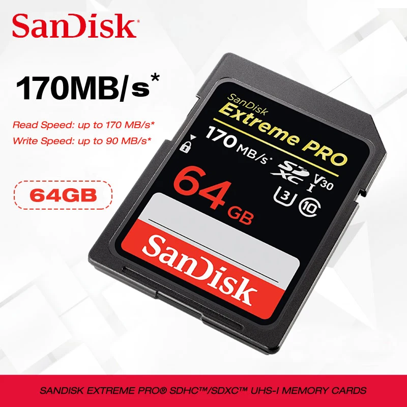 Двойной флеш-накопитель SanDisk sd карты 128 г 256 SDXC/SDHC до 170 МБ/с. sd card 64 Гб оперативной памяти, 32 Гб встроенной памяти, C10 U3 V30 UHS-I cartao de memoria флеш-карта для Камера