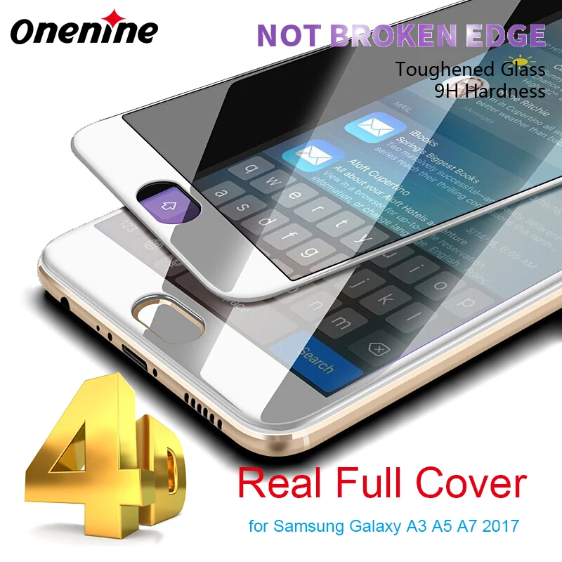 

Onenine 4D Carving 3D Curved Protective Glass for Samsung Galaxy A3 A5 A7 2017 Tempered Glass Screen Protector Full Cover Film