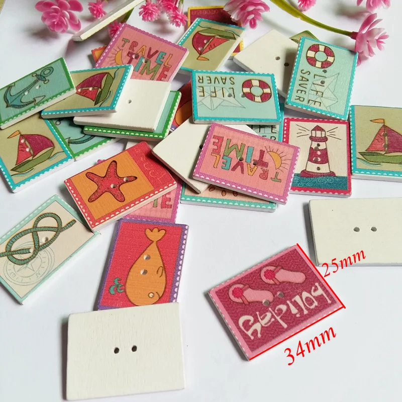 

30 Pcs Mixed Cartoon Style Stamp Wooden Buttons Sewing Buttons Scrapbooking Crafts Decoration Accessories