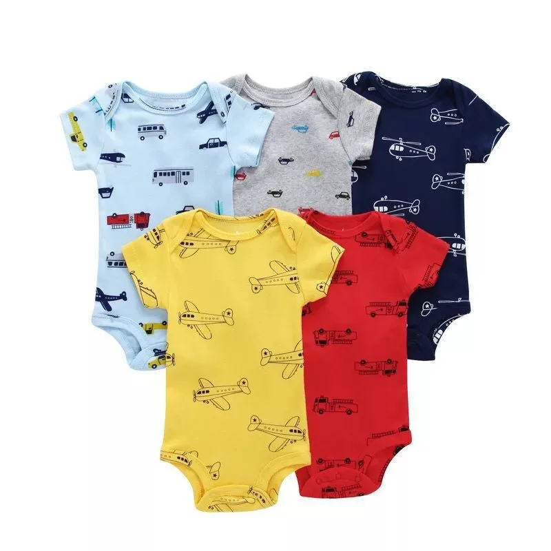

5pcs Baby Cotton Bodysuit Infant Short Sleeve Clothing Set Newborn Lovely Cartoon Bodysuit Boys Girls Summer Clothes 6-24M