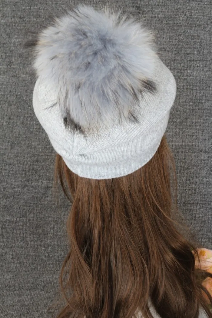 Fauzimen зима для женщин натуральный мех шапки с помпоном шерстяной вязаный толстый теплый внутри шапочки шляпа Леди Мода bobble лыжный шапки