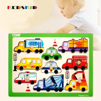 

Cartoon Car puzzle children wooden toys early childhood education puzzle Toys Early educational toys