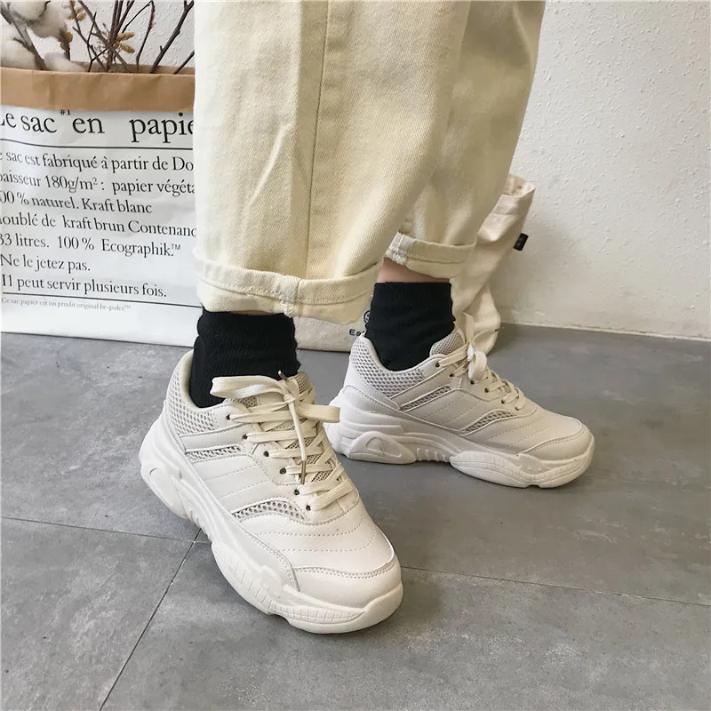 

2018 spring and autumn fashion students mesh breathable laces running shoes trend thick-soled high-heeled casual shoes.