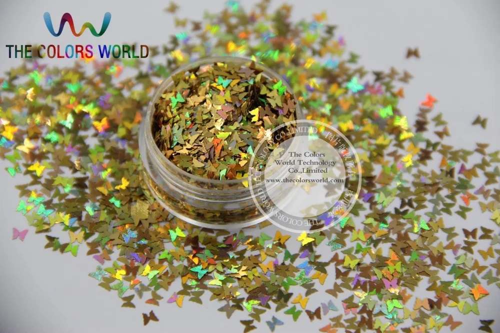 

L-2 Size 3 mm laser holographic Gold color Glitter paillette butterfly shape spangle for DIY supplies1pack=50g