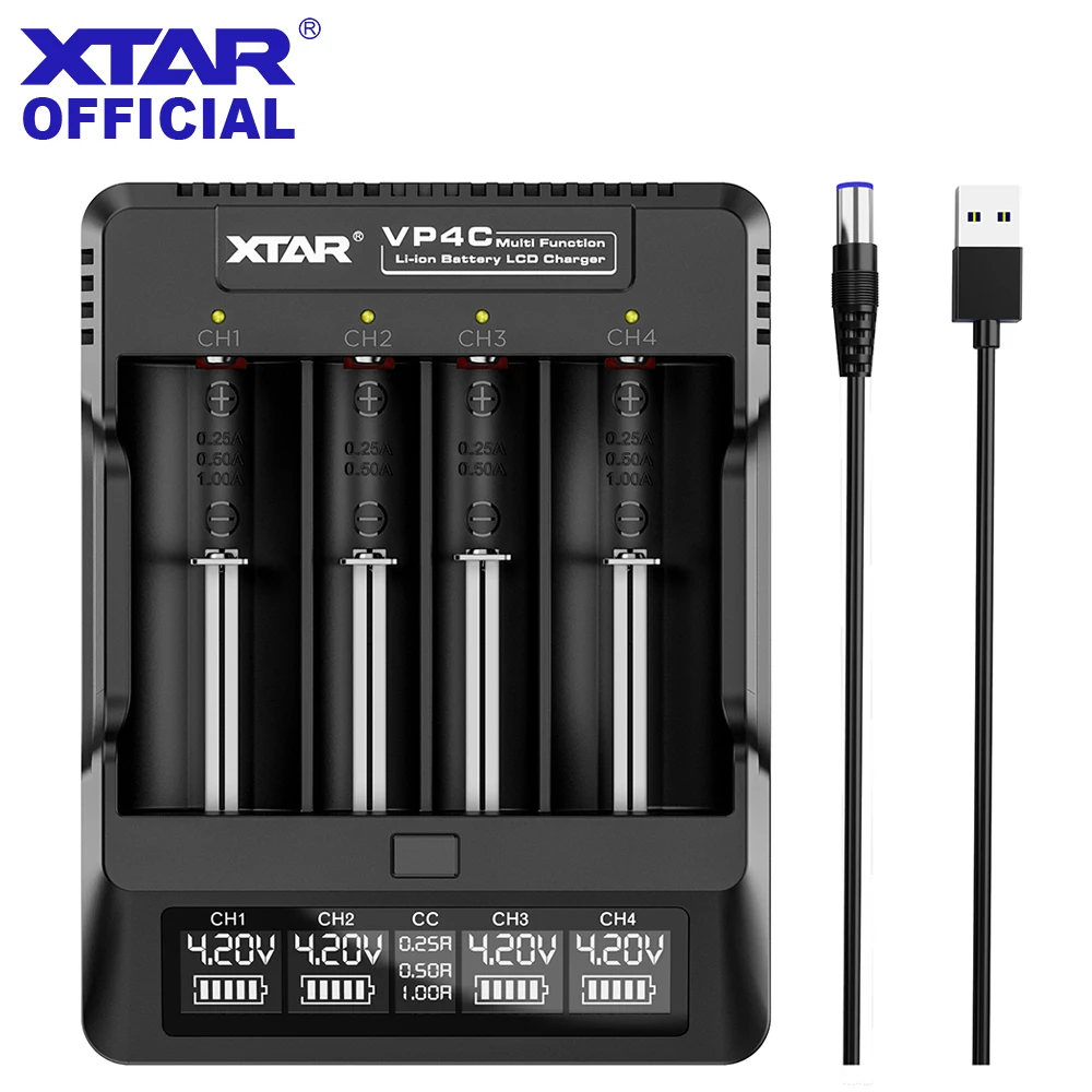 

2019 XTAR Charger VP4C DC Input LCD Display 3.6V 3.7V Battery Charger 18650 27100 26650 32650 4 Slots Newest Charger VP4C XTAR