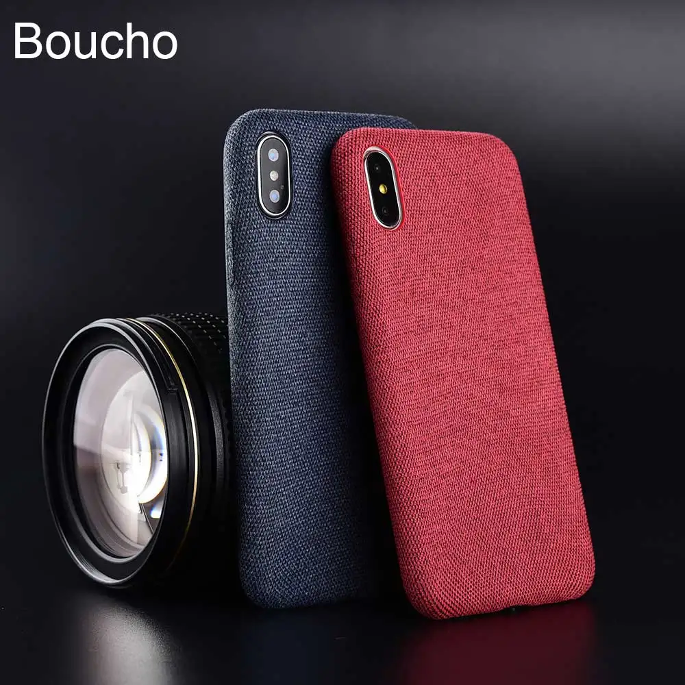 

Boucho For iPhone XR Cloth Texture Phone Cases For iPhone XS XS Max X 6 6s 7 8 Plus 8plus Ultra-thin PU Leather Soft Cover Coque